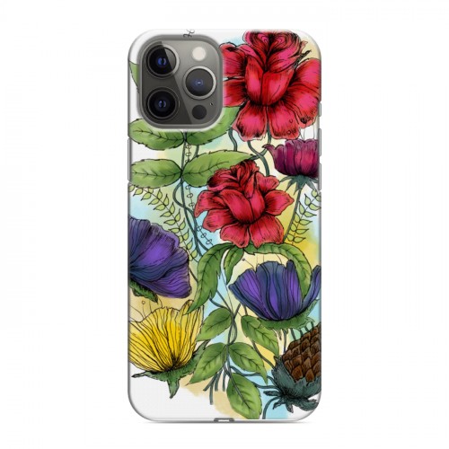 Дизайнерский силиконовый чехол для Iphone 12 Pro Max Цветочная акварель
