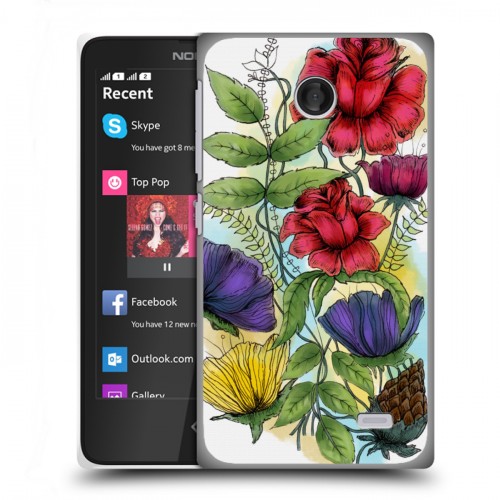 Дизайнерский пластиковый чехол для Nokia X Цветочная акварель