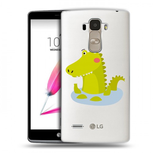 Полупрозрачный дизайнерский силиконовый чехол для LG G4 Stylus Прозрачные крокодилы