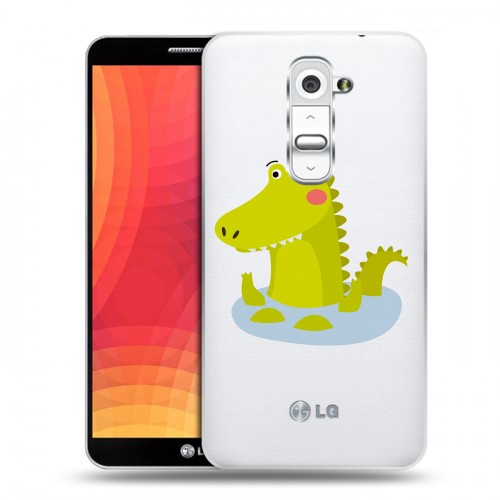 Полупрозрачный дизайнерский пластиковый чехол для LG Optimus G2 Прозрачные крокодилы