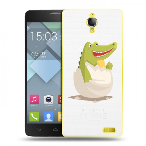 Полупрозрачный дизайнерский пластиковый чехол для Alcatel One Touch Idol X Прозрачные крокодилы