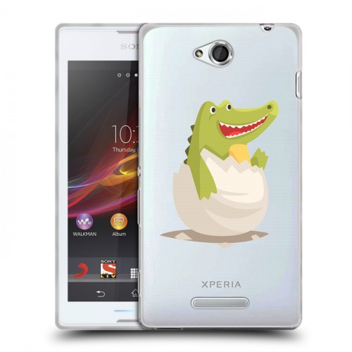 Полупрозрачный дизайнерский пластиковый чехол для Sony Xperia C Прозрачные крокодилы