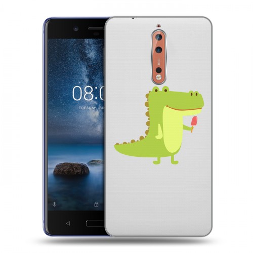 Полупрозрачный дизайнерский пластиковый чехол для Nokia 8 Прозрачные крокодилы