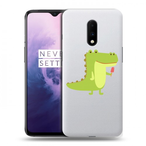 Полупрозрачный дизайнерский пластиковый чехол для OnePlus 7 Прозрачные крокодилы