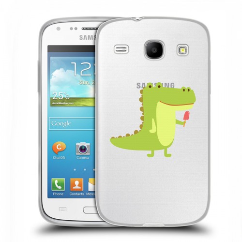 Полупрозрачный дизайнерский силиконовый чехол для Samsung Galaxy Core Прозрачные крокодилы