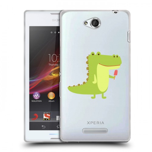 Полупрозрачный дизайнерский пластиковый чехол для Sony Xperia C Прозрачные крокодилы