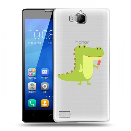 Полупрозрачный дизайнерский пластиковый чехол для Huawei Honor 3c Прозрачные крокодилы