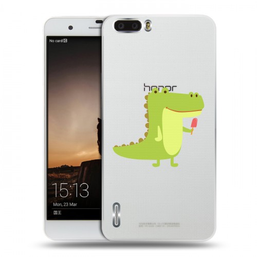 Полупрозрачный дизайнерский силиконовый чехол для Huawei Honor 6 Plus Прозрачные крокодилы