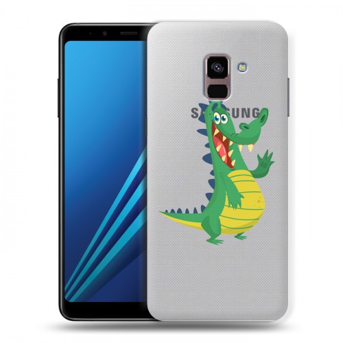 Полупрозрачный дизайнерский пластиковый чехол для Samsung Galaxy A8 Plus (2018) Прозрачные крокодилы