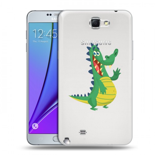Полупрозрачный дизайнерский пластиковый чехол для Samsung Galaxy Note 2 Прозрачные крокодилы