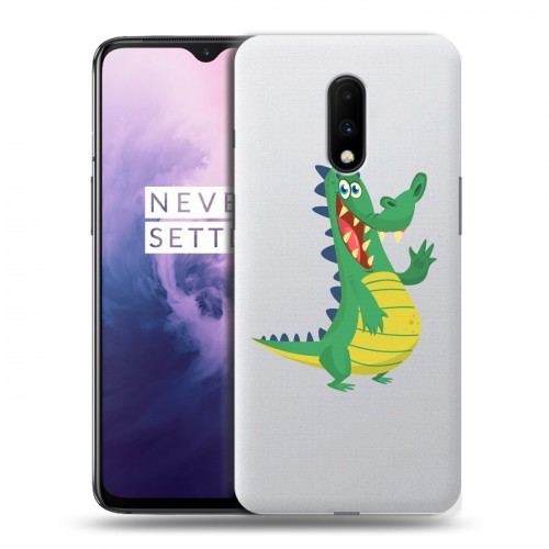 Полупрозрачный дизайнерский пластиковый чехол для OnePlus 7 Прозрачные крокодилы