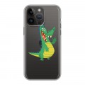 Полупрозрачный дизайнерский силиконовый с усиленными углами чехол для Iphone 14 Pro Max Прозрачные крокодилы