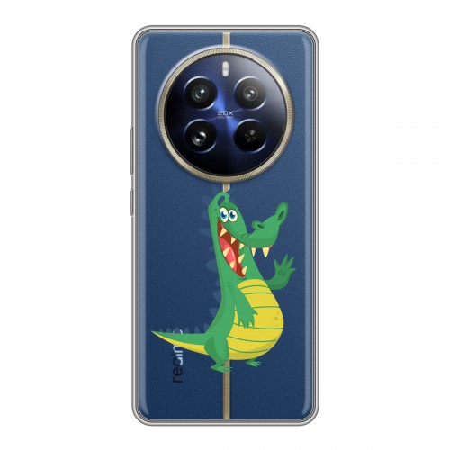 Полупрозрачный дизайнерский пластиковый чехол для Realme 12 Pro Прозрачные крокодилы