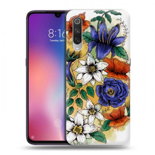 Дизайнерский силиконовый с усиленными углами чехол для Xiaomi Mi9 Цветочная акварель