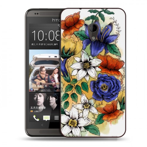 Дизайнерский пластиковый чехол для HTC Desire 700 Цветочная акварель