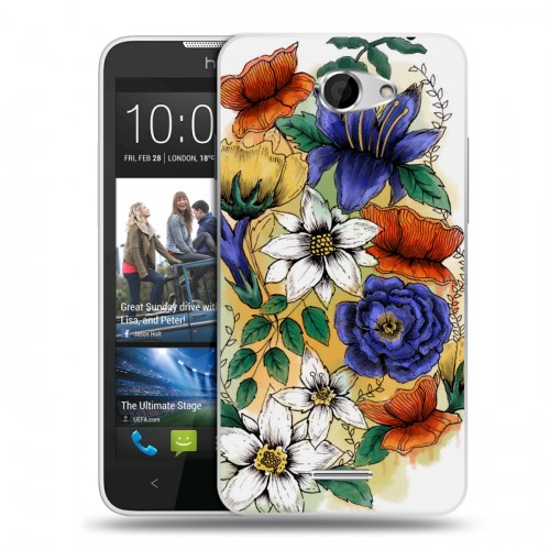 Дизайнерский пластиковый чехол для HTC Desire 516 Цветочная акварель