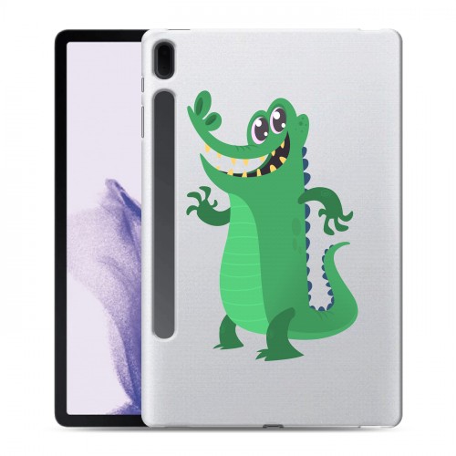 Полупрозрачный дизайнерский пластиковый чехол для Samsung Galaxy Tab S7 FE Прозрачные крокодилы