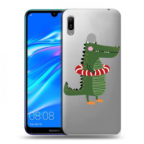 Полупрозрачный дизайнерский пластиковый чехол для Huawei Y6 (2019) Прозрачные крокодилы