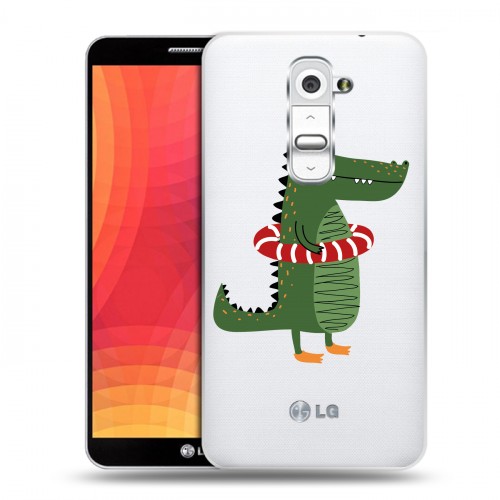 Полупрозрачный дизайнерский пластиковый чехол для LG Optimus G2 Прозрачные крокодилы