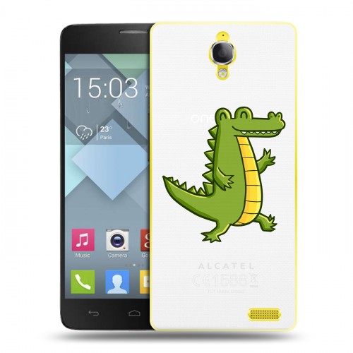 Полупрозрачный дизайнерский пластиковый чехол для Alcatel One Touch Idol X Прозрачные крокодилы