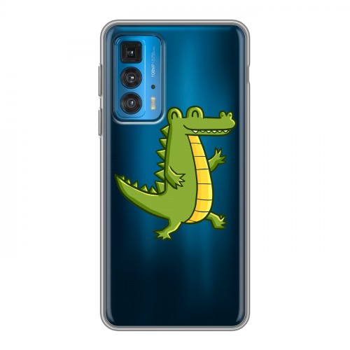 Полупрозрачный дизайнерский силиконовый с усиленными углами чехол для Motorola Edge 20 Прозрачные крокодилы