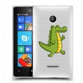 Полупрозрачный дизайнерский пластиковый чехол для Microsoft Lumia 435 Прозрачные крокодилы