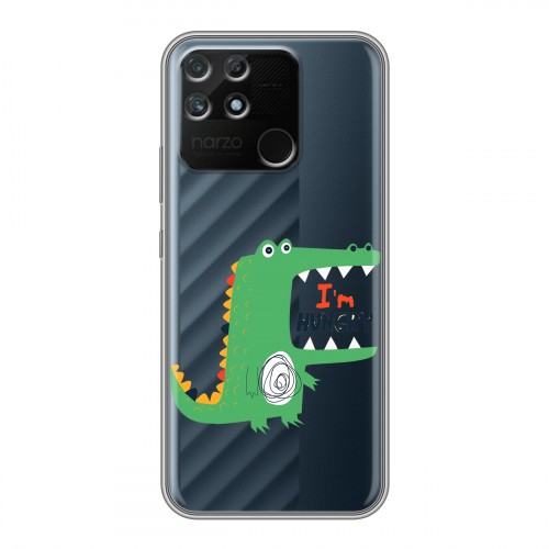 Полупрозрачный дизайнерский силиконовый чехол для Realme Narzo 50A Прозрачные крокодилы
