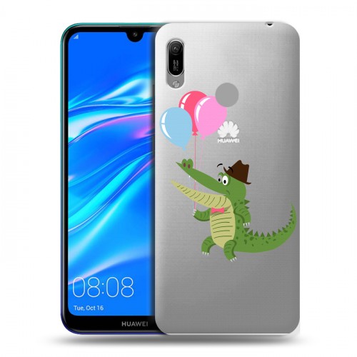 Полупрозрачный дизайнерский пластиковый чехол для Huawei Y6 (2019) Прозрачные крокодилы