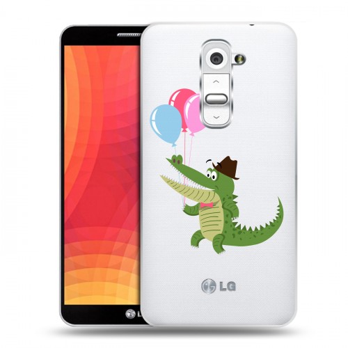 Полупрозрачный дизайнерский пластиковый чехол для LG Optimus G2 Прозрачные крокодилы