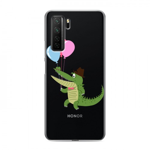 Полупрозрачный дизайнерский силиконовый с усиленными углами чехол для Huawei Honor 30S Прозрачные крокодилы