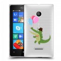 Полупрозрачный дизайнерский пластиковый чехол для Microsoft Lumia 435 Прозрачные крокодилы