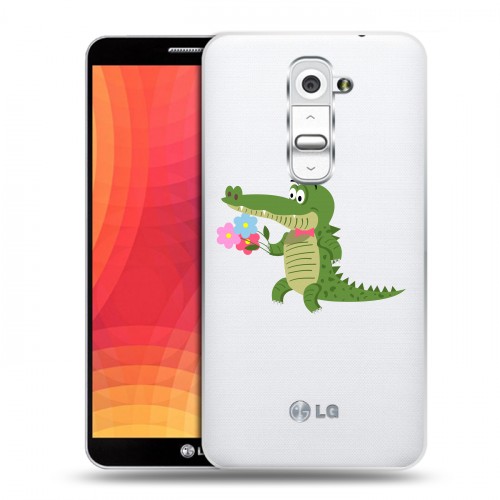 Полупрозрачный дизайнерский пластиковый чехол для LG Optimus G2 Прозрачные крокодилы