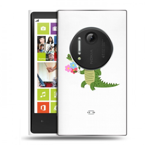 Полупрозрачный дизайнерский пластиковый чехол для Nokia Lumia 1020 Прозрачные крокодилы