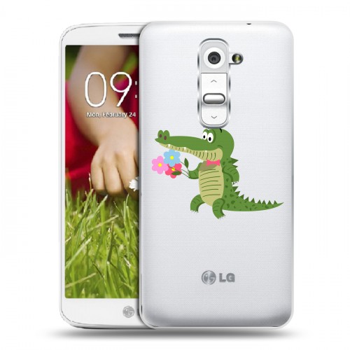 Полупрозрачный дизайнерский пластиковый чехол для LG Optimus G2 mini Прозрачные крокодилы