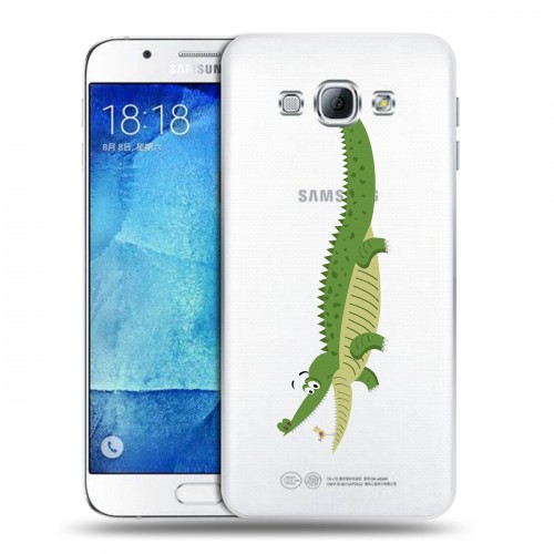 Полупрозрачный дизайнерский пластиковый чехол для Samsung Galaxy A8 Прозрачные крокодилы