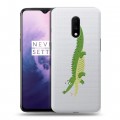 Полупрозрачный дизайнерский пластиковый чехол для OnePlus 7 Прозрачные крокодилы