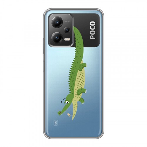 Полупрозрачный дизайнерский силиконовый чехол для Xiaomi Poco X5 Прозрачные крокодилы