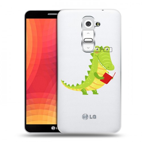 Полупрозрачный дизайнерский пластиковый чехол для LG Optimus G2 Прозрачные крокодилы