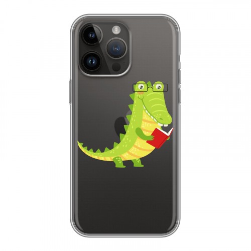 Полупрозрачный дизайнерский силиконовый с усиленными углами чехол для Iphone 14 Pro Max Прозрачные крокодилы
