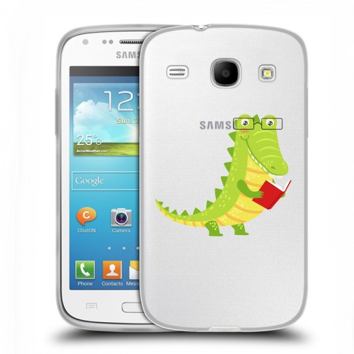 Полупрозрачный дизайнерский пластиковый чехол для Samsung Galaxy Core Прозрачные крокодилы