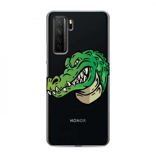 Полупрозрачный дизайнерский силиконовый с усиленными углами чехол для Huawei Honor 30S Прозрачные крокодилы