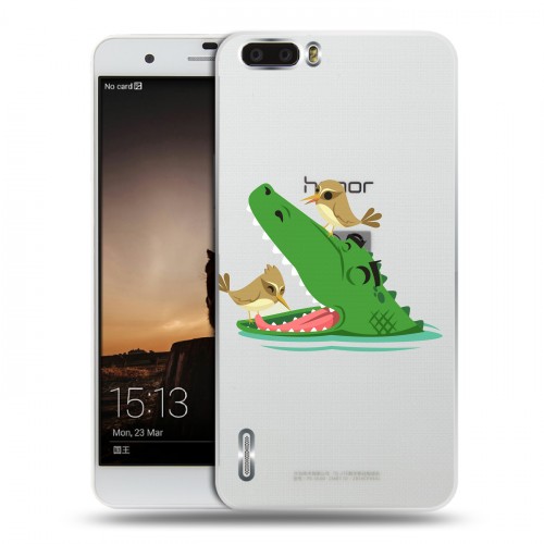 Полупрозрачный дизайнерский силиконовый чехол для Huawei Honor 6 Plus Прозрачные крокодилы