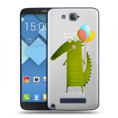 Полупрозрачный дизайнерский пластиковый чехол для Alcatel One Touch Hero Прозрачные крокодилы