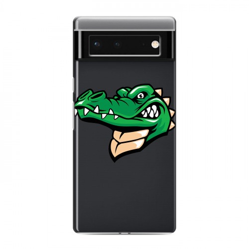 Полупрозрачный дизайнерский силиконовый с усиленными углами чехол для Google Pixel 6 Прозрачные крокодилы