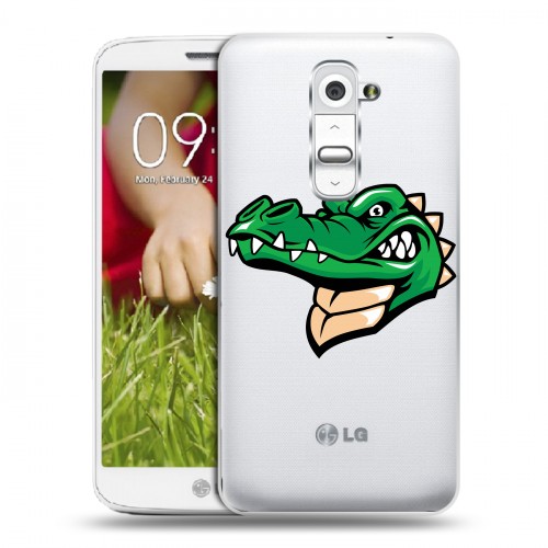 Полупрозрачный дизайнерский пластиковый чехол для LG Optimus G2 mini Прозрачные крокодилы