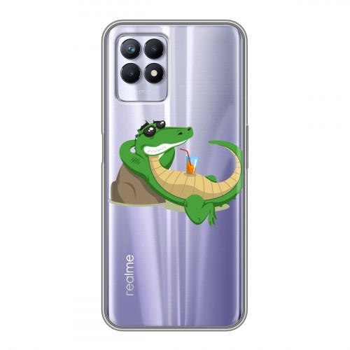 Полупрозрачный дизайнерский силиконовый чехол для Realme 8i Прозрачные крокодилы
