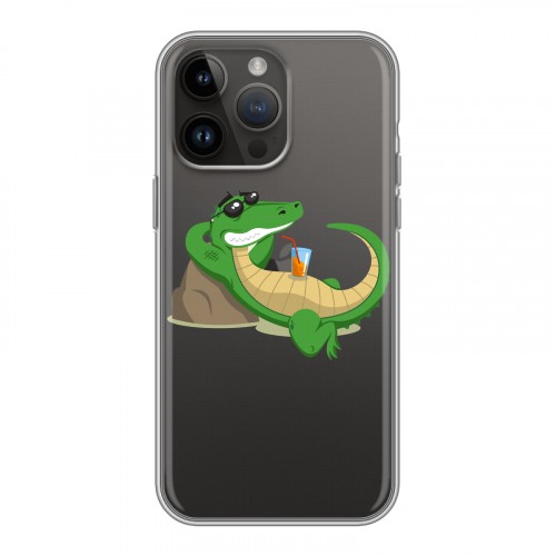 Полупрозрачный дизайнерский силиконовый чехол для Iphone 14 Pro Max Прозрачные крокодилы
