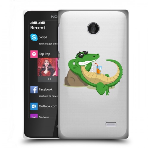 Полупрозрачный дизайнерский пластиковый чехол для Nokia X Прозрачные крокодилы