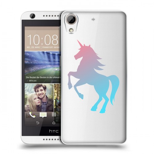 Полупрозрачный дизайнерский пластиковый чехол для HTC Desire 626 Прозрачные лошади и единороги 