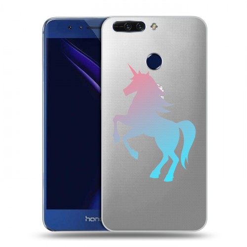 Полупрозрачный дизайнерский пластиковый чехол для Huawei Honor 8 Pro Прозрачные лошади и единороги 